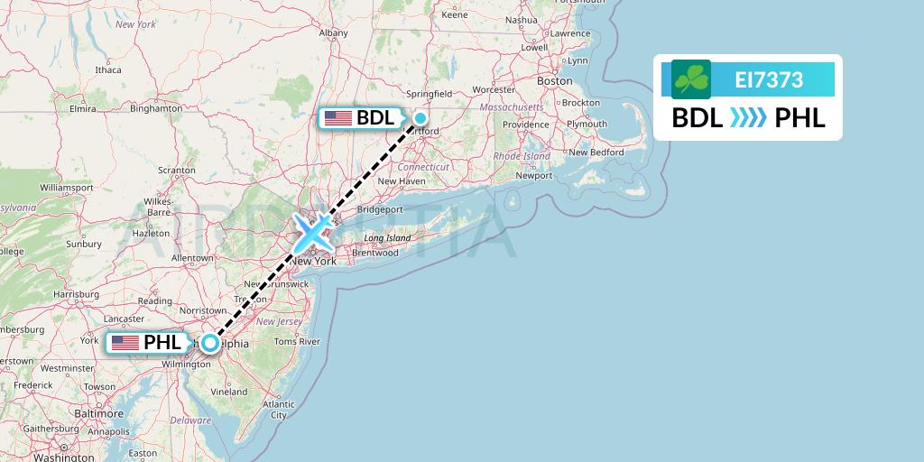EI7373 Aer Lingus Flight Map: Windsor Locks to Philadelphia