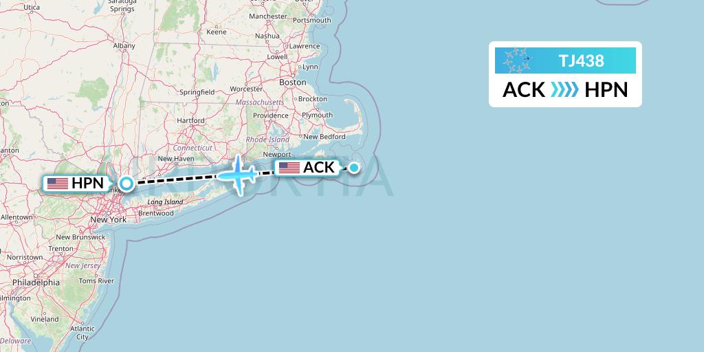 TJ438 Tradewind Aviation Flight Map: Nantucket to White Plains