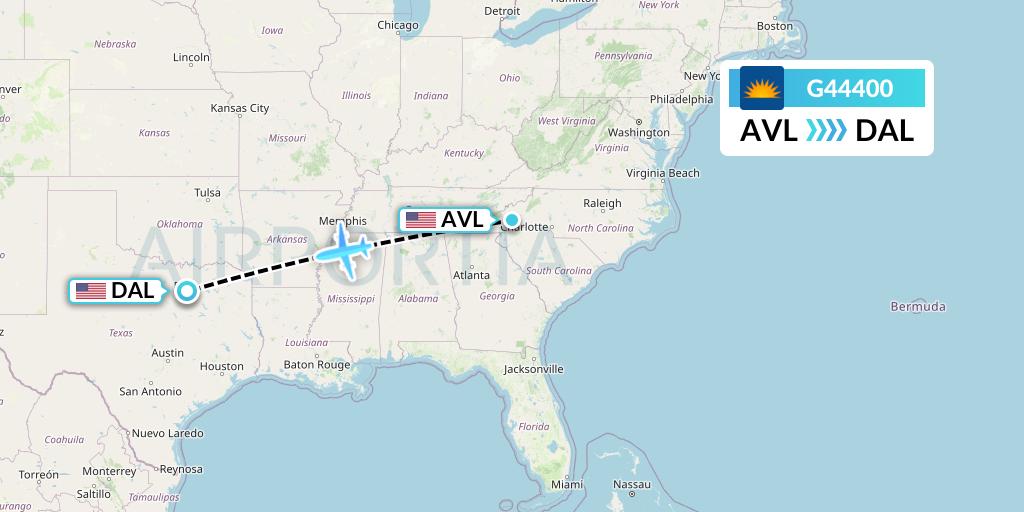 G44400 Allegiant Air Flight Map: Asheville to Dallas