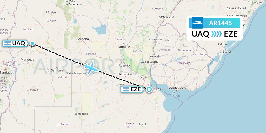 AR1445 Aerolineas Argentinas Flight Map: San Juan to Buenos Aires