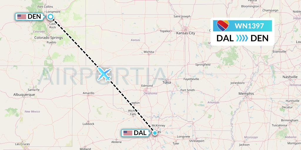 WN1397 Southwest Airlines Flight Map: Dallas to Denver