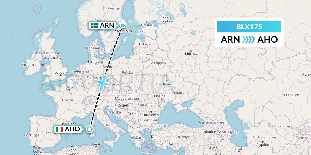BLX175 TUI fly Nordics Flight Map: Stockholm to Alghero