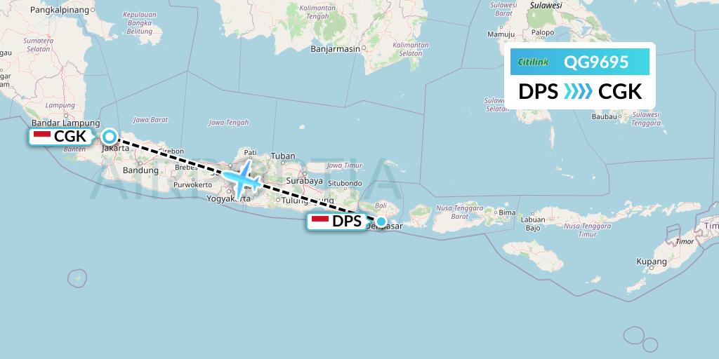 QG9695 Citilink Flight Map: Denpasar to Jakarta