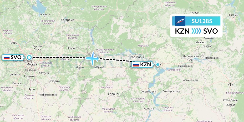 SU1285 Aeroflot Flight Map: Kazan to Moscow