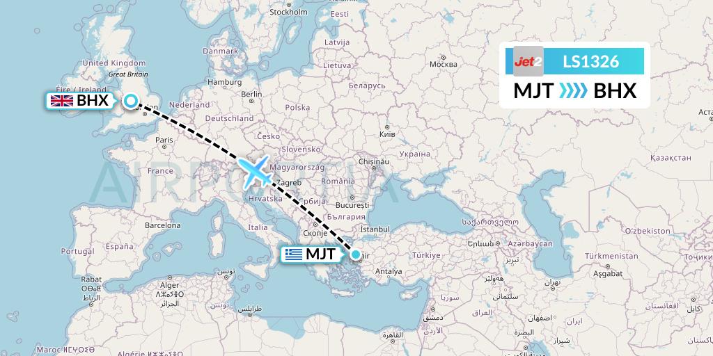 LS1326 Jet2 Flight Map: Mytilene to Birmingham