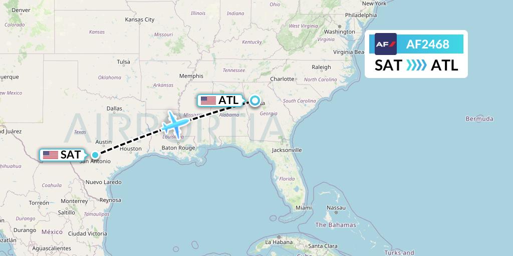 AF2468 Air France Flight Map: San Antonio to Atlanta