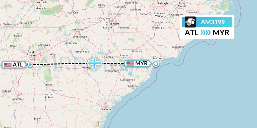 AM3199 Aeromexico Flight Map: Atlanta to Myrtle Beach