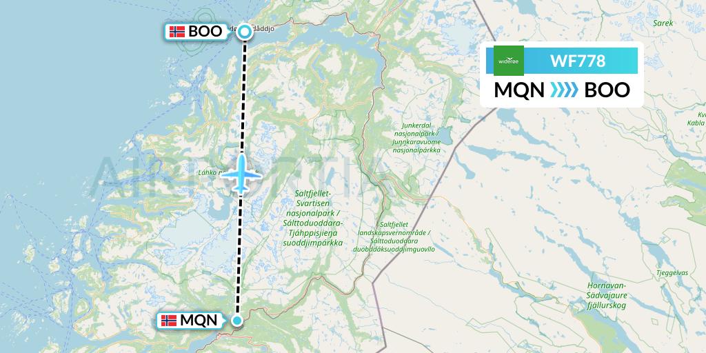 WF778 Wideroe Flight Map: Mo i Rana to Bodo