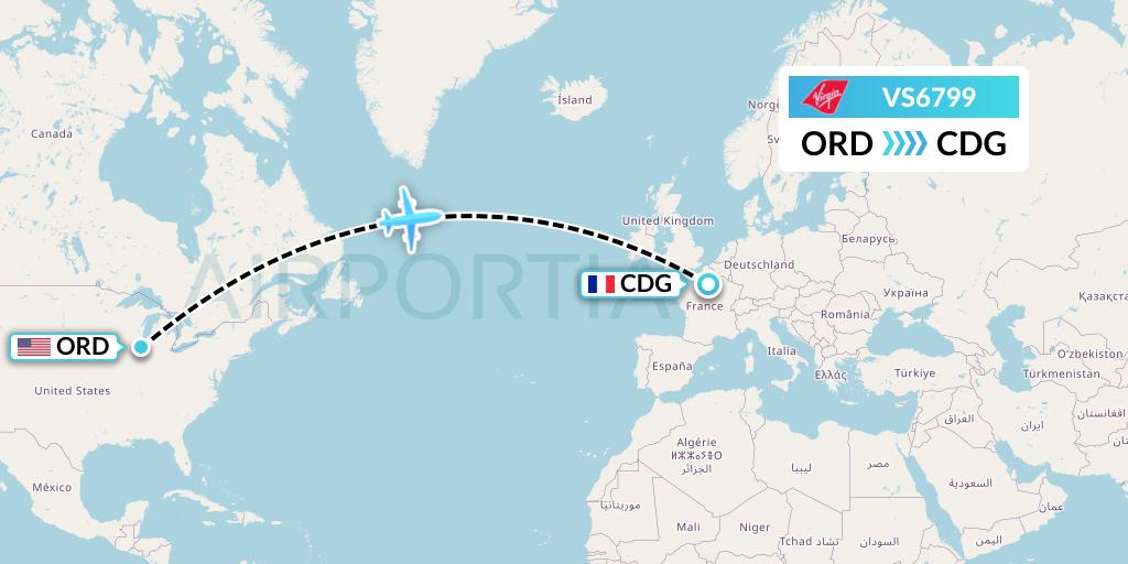 VS6799 Virgin Atlantic Airways Flight Map: Chicago to Paris