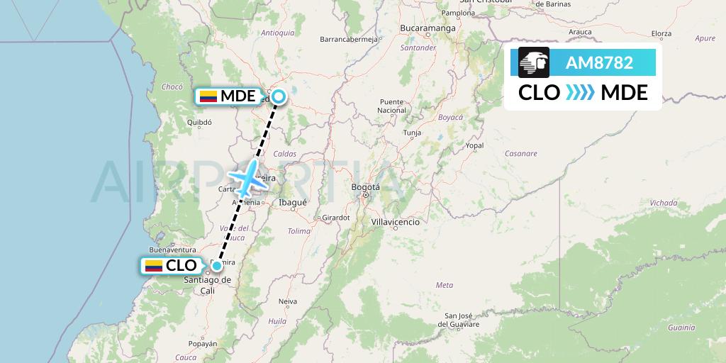 AM8782 Aeromexico Flight Map: Cali to Medellin
