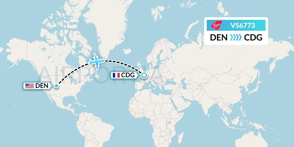 VS6773 Virgin Atlantic Airways Flight Map: Denver to Paris