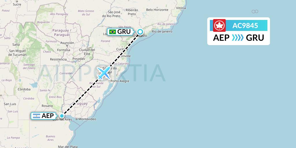 AC9845 Air Canada Flight Map: Buenos Aires to Sao Paulo