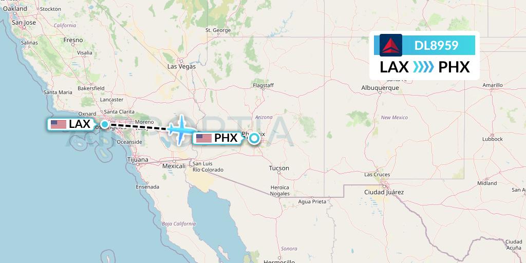 DL8959 Delta Air Lines Flight Map: Los Angeles to Phoenix