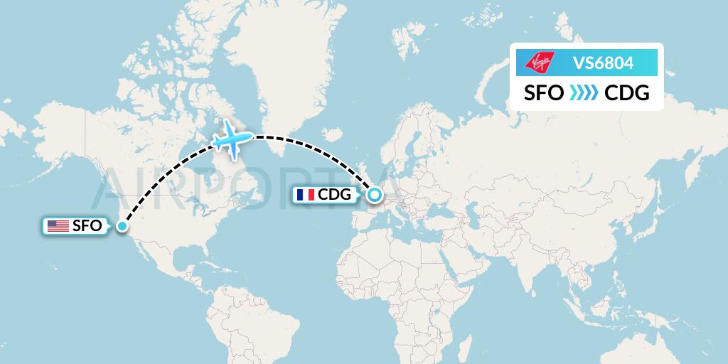 VS6804 Virgin Atlantic Airways Flight Map: San Francisco to Paris