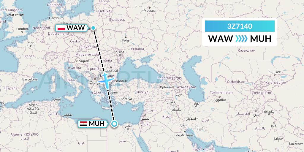 3Z7140 Travel Service Polska Flight Map: Warsaw to Mersa Matruh