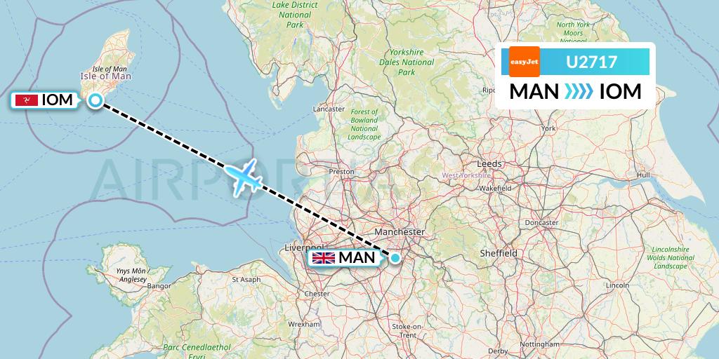 U2717 EasyJet Flight Map: Manchester to Isle of Man
