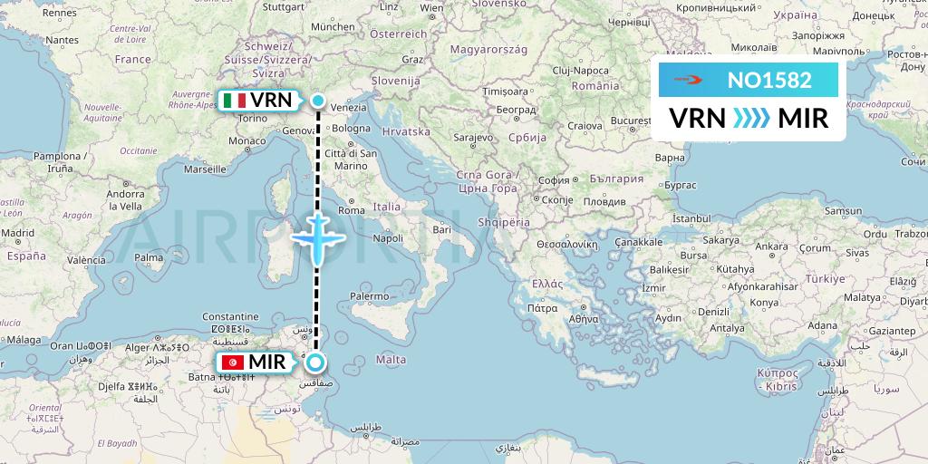 NO1582 Neos Flight Map: Verona to Monastir