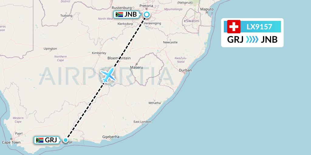 LX9157 Swiss Flight Map: George to Johannesburg