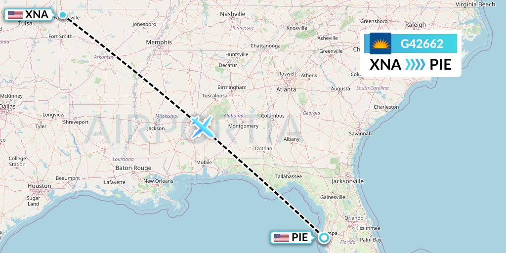 G42662 Allegiant Air Flight Map: Bentonville to St. Petersburg