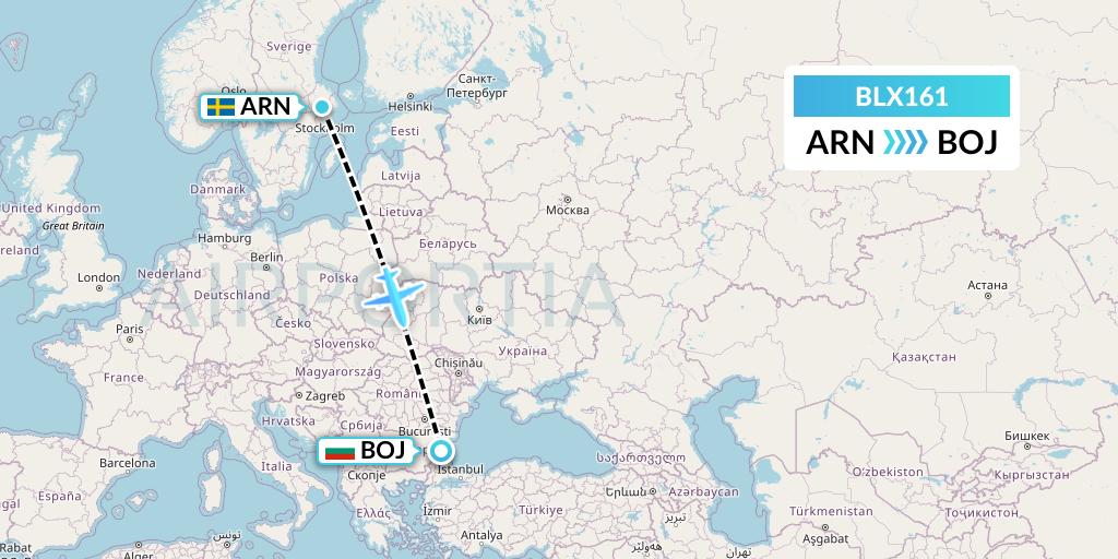 BLX161 TUI fly Nordics Flight Map: Stockholm to Burgas