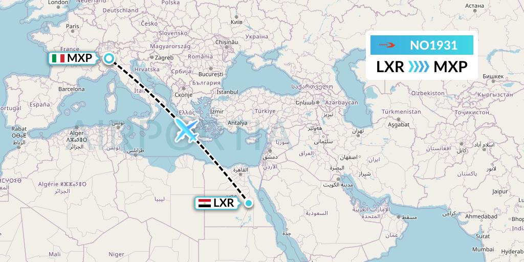 NO1931 Neos Flight Map: Luxor to Milan