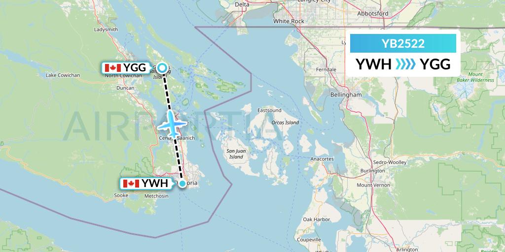 YB2522 Harbour Air Seaplanes Flight Map: Victoria to Ganges Harbor