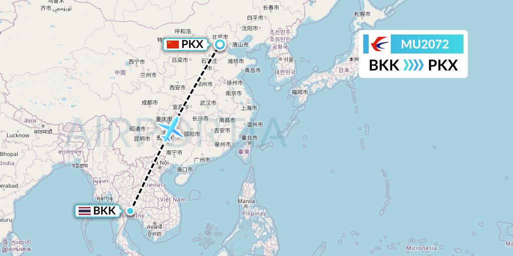 MU2072 China Eastern Airlines Flight Map: Bangkok to Beijing