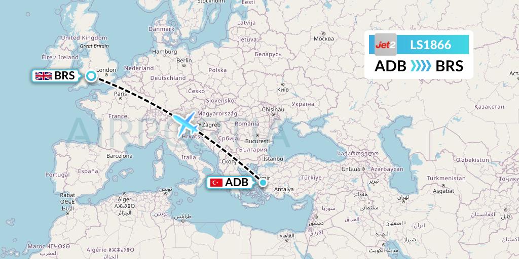 LS1866 Jet2 Flight Map: Izmir to Bristol