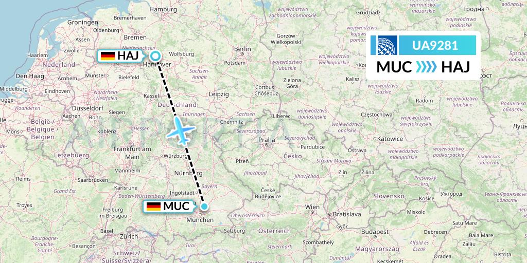 UA9281 United Airlines Flight Map: Munich to Hannover