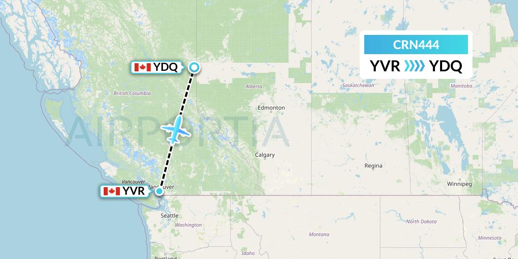 CRN444 Aerocaribbean Flight Map: Vancouver to Dawson Creek