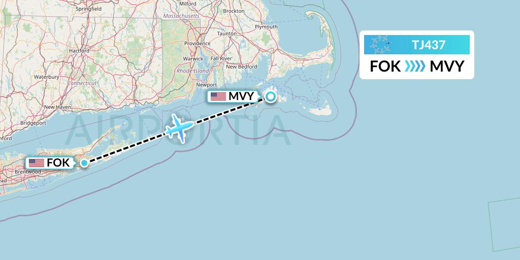 TJ437 Tradewind Aviation Flight Map: Westhampton Beach to Martha's Vineyard