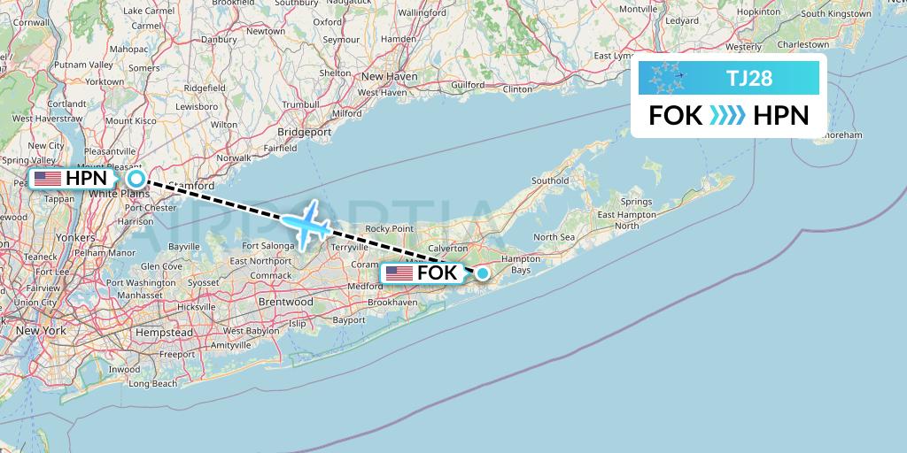 TJ28 Tradewind Aviation Flight Map: Westhampton Beach to White Plains