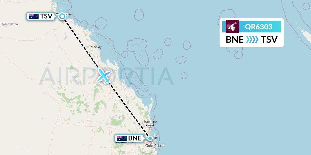 QR6303 Qatar Airways Flight Map: Brisbane to Townsville