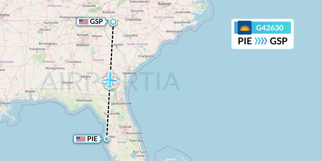 G42630 Allegiant Air Flight Map: St. Petersburg to Greenville-Spartanburg