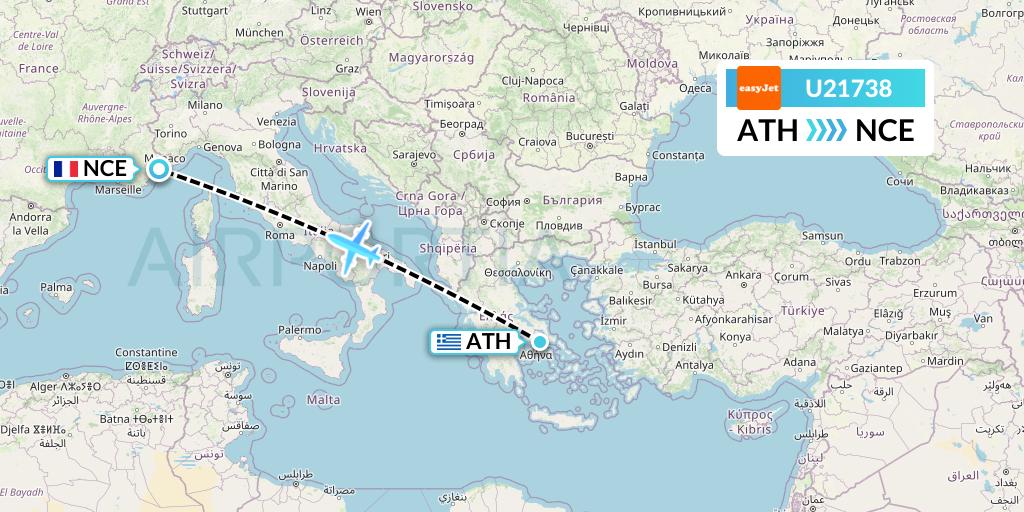 U21738 EasyJet Flight Map: Athens to Nice