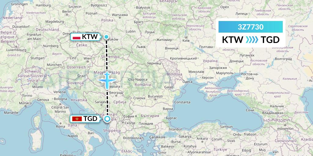 3Z7730 Travel Service Polska Flight Map: Katowice to Podgorica
