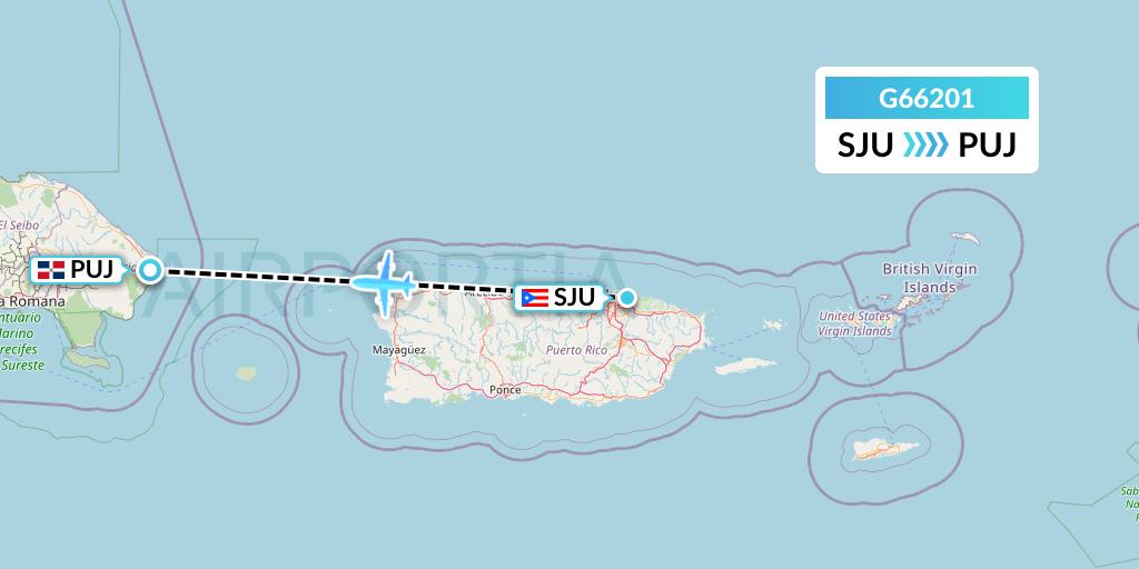 G66201 Fly Arna Flight Map: San Juan to Punta Cana