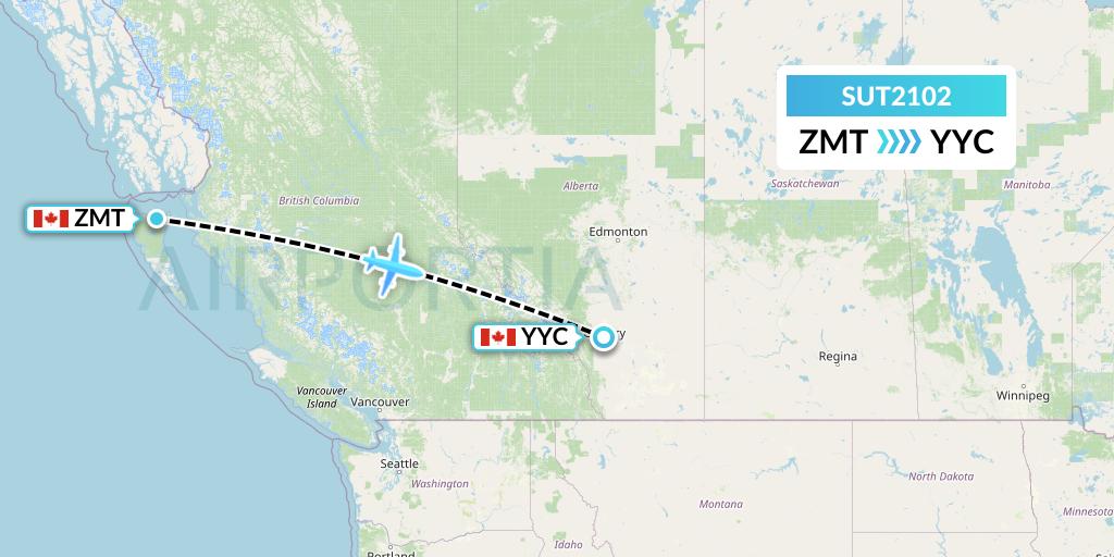 SUT2102 Summit Air Ltd. Flight Map: Masset to Calgary