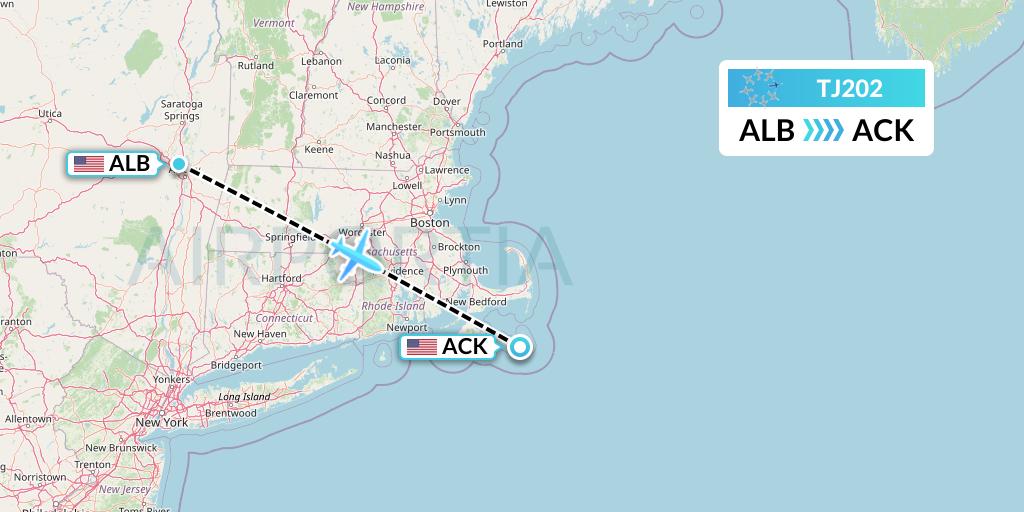 TJ202 Tradewind Aviation Flight Map: Albany to Nantucket