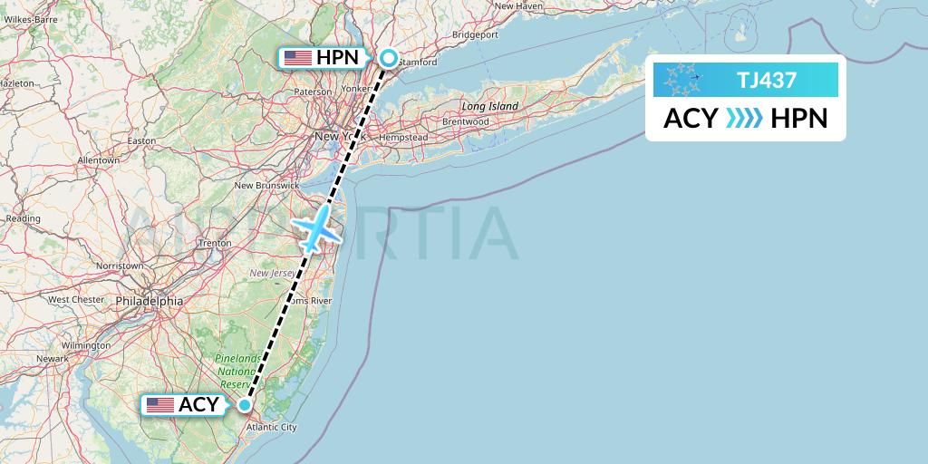 TJ437 Tradewind Aviation Flight Map: Atlantic City to White Plains
