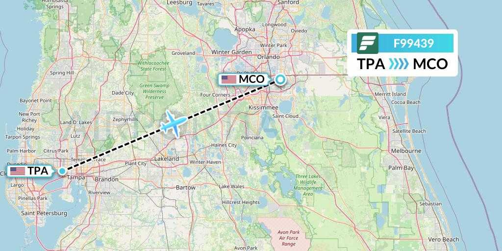 F99439 Frontier Airlines Flight Map: Tampa to Orlando