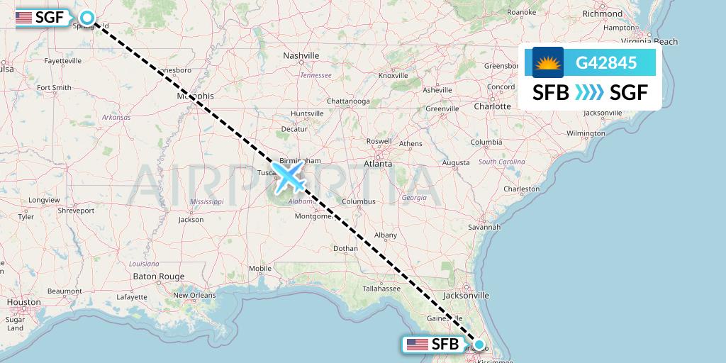 G42845 Allegiant Air Flight Map: Orlando to Springfield