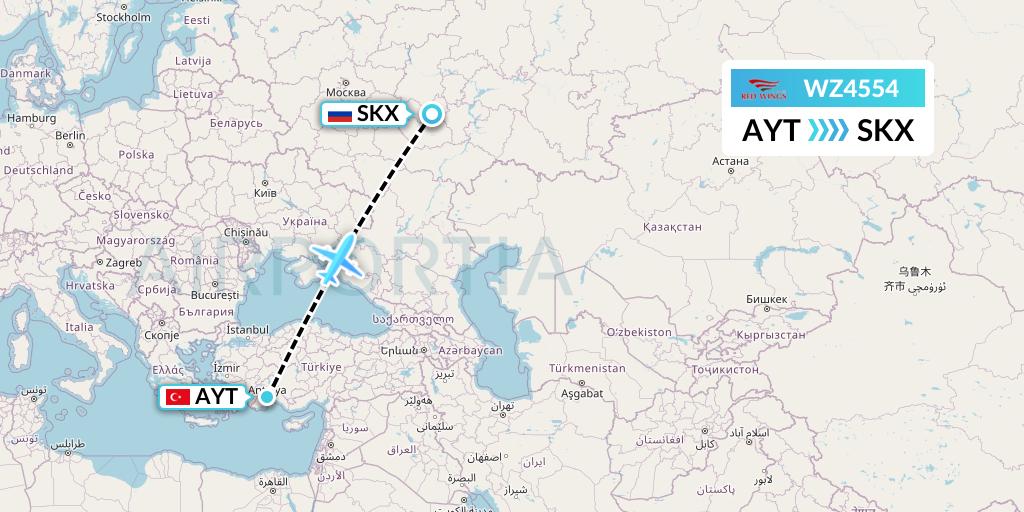 WZ4554 Red Wings Flight Map: Antalya to Saransk