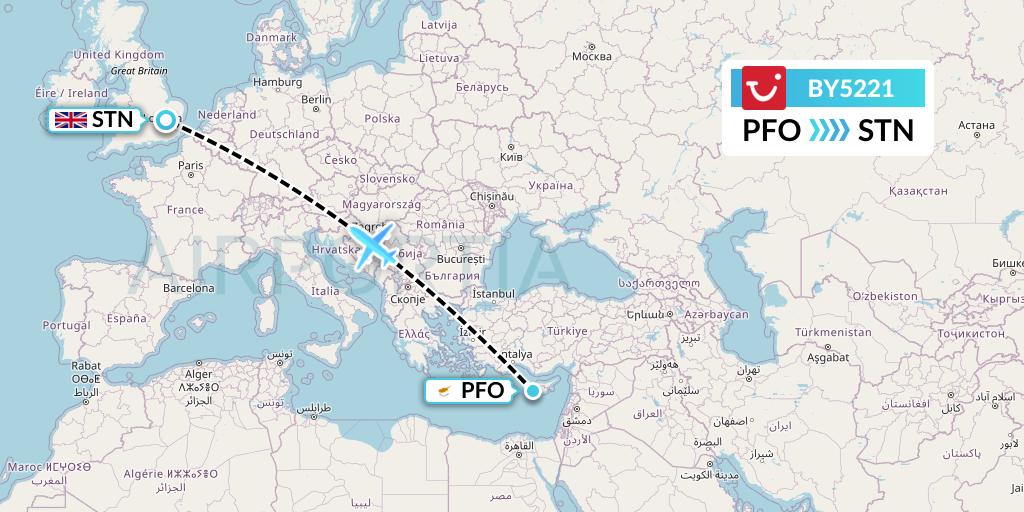 BY5221 TUI Airways Flight Map: Pafos to London