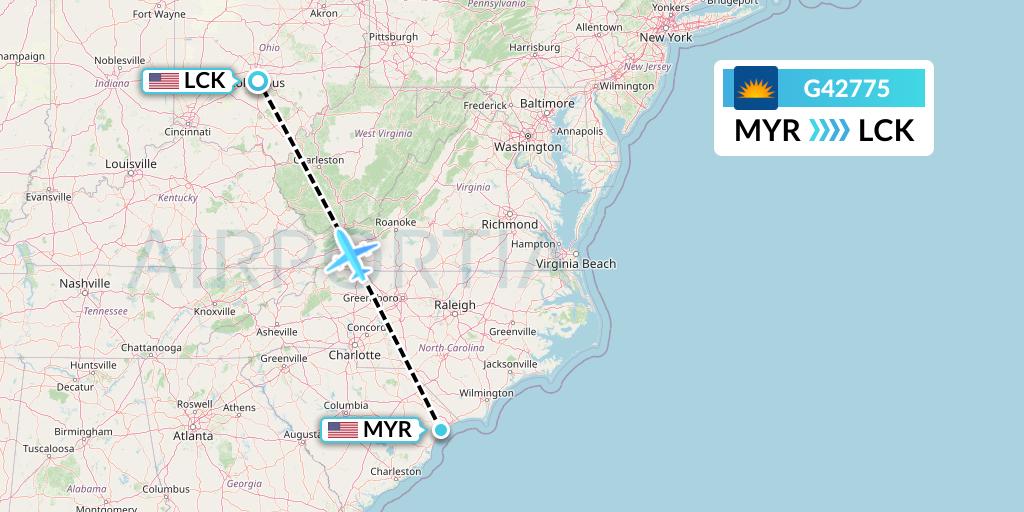 G42775 Allegiant Air Flight Map: Myrtle Beach to Columbus