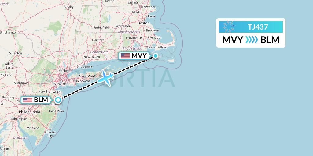 TJ437 Tradewind Aviation Flight Map: Martha's Vineyard to Atlantic City
