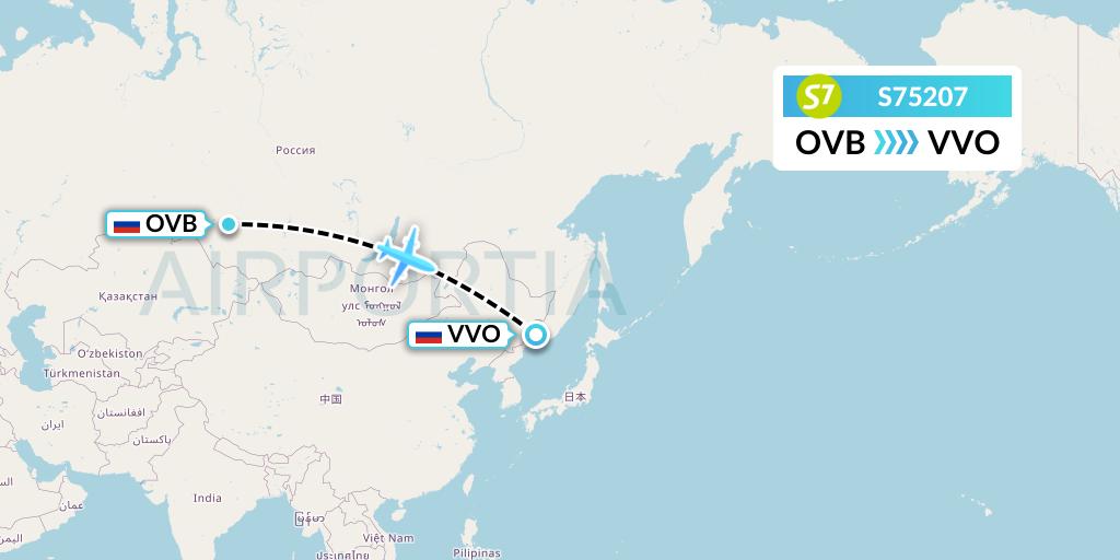 S75207 S7 Airlines Flight Map: Novosibirsk to Vladivostok