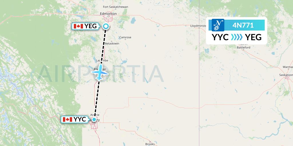 4N771 Air North Flight Map: Calgary to Edmonton