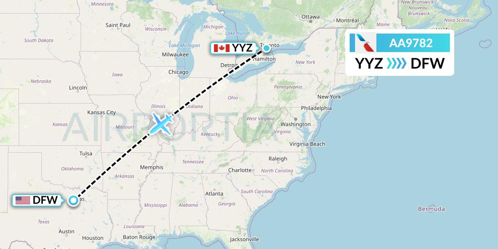AA9782 American Airlines Flight Map: Toronto to Dallas
