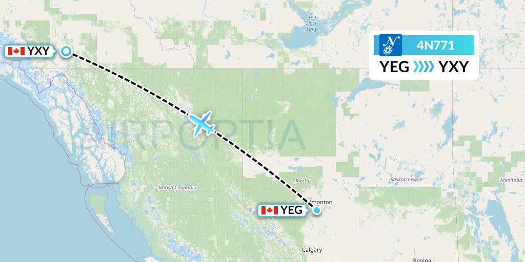 4N771 Air North Flight Map: Edmonton to Whitehorse